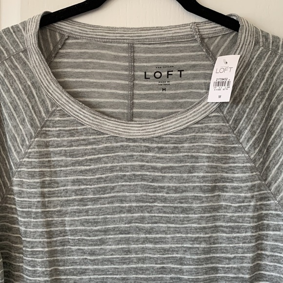 NWT LOFT Gray And White Stripe Crewneck Top - Picture 2 of 11